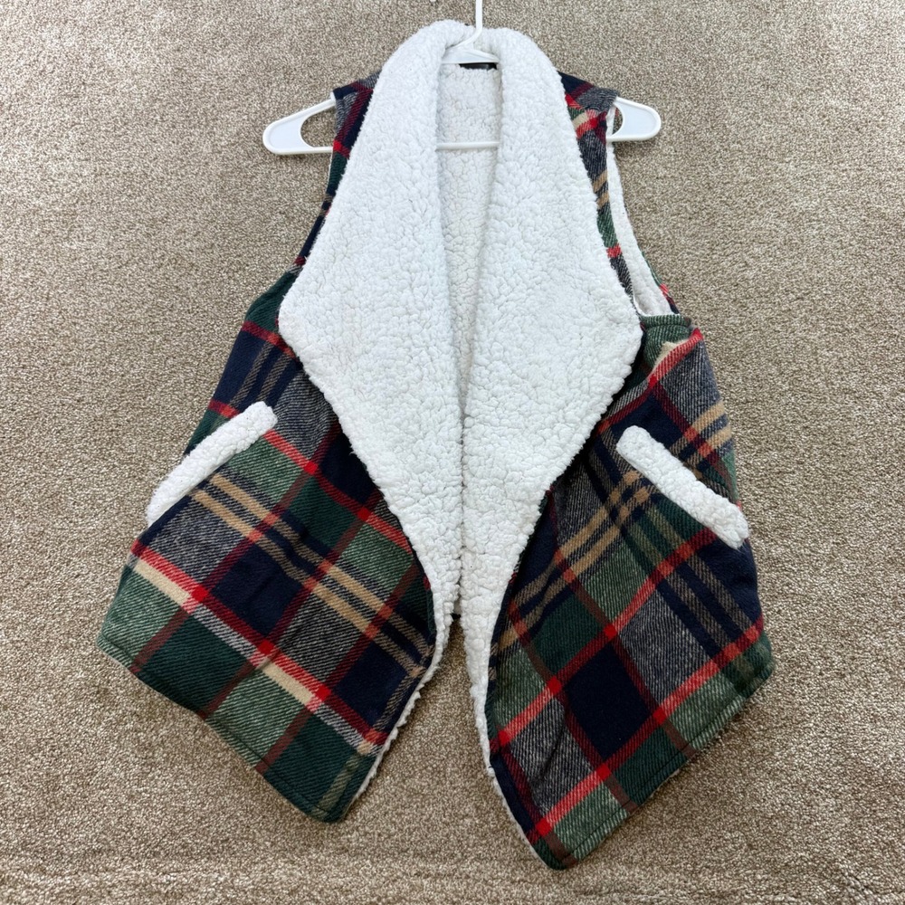Janice Apparel Womens One Size Plaid Faux Shearling Vest S M L XL Fall Cozy